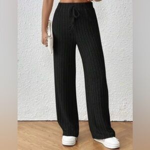 NEW NWT SHEIN Women’s Knit Lounge Pants Wide Leg High Waisted Black Medium M